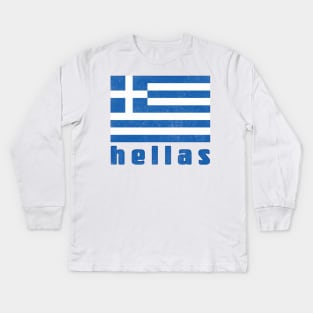 Hellas / Greece Retro Faded Style Flag Design Kids Long Sleeve T-Shirt